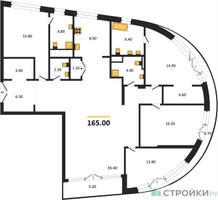 Планировка 4+ комнатной(квартира) площадью 165 квадратных метров в “ЖК Остров”