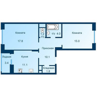 Планировка двухкомнатной(квартира) площадью 62.8 квадратных метров в “ЖК Эдельвейс (Первомайское)”