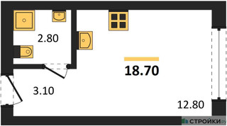 Планировка студии(квартира) площадью 18.7 квадратных метров в “ЖК Первый квартал”