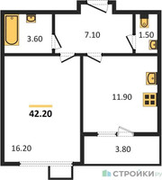 Планировка однокомнатной(квартира) площадью 42.2 квадратных метров в “ЖК 1-й Ленинградский (Первый Ленинградский)”
