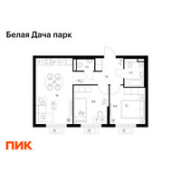 Планировка двухкомнатной(квартира) площадью 50.4 квадратных метров в “ЖК Белая Дача парк”