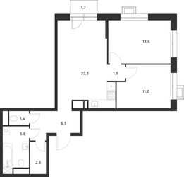 Планировка двухкомнатной(квартира) площадью 64.8 квадратных метров в ЖК “ЖК Форевиль”
