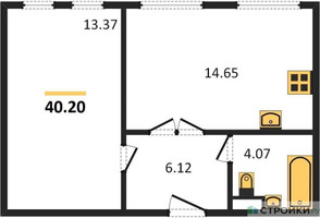 Планировка однокомнатной(апартаменты) площадью 40.2 квадратных метров в “ЖК Движение. Говорово”