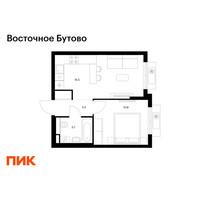 Планировка однокомнатной(квартира) площадью 34.4 квадратных метров в “ЖК Восточное Бутово”