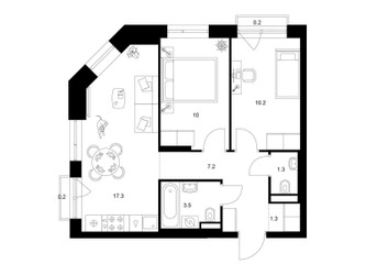 Планировка двухкомнатной(квартира) площадью 51.2 квадратных метров в ЖК “ЖК Лосиноостровский парк”