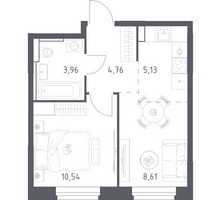 Планировка однокомнатной(квартира) площадью 33 квадратных метров в “ЖК Квартал Строгино”