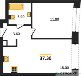 Планировка однокомнатной(квартира) площадью 37.3 квадратных метров в ЖК “ЖК Ракурс”