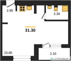 Планировка студии(квартира) площадью 31.3 квадратных метров в “ЖК Первый квартал”