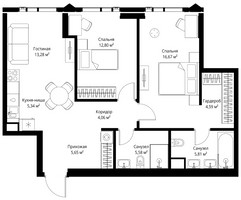 Планировка двухкомнатной(апартаменты) площадью 73.8 квадратных метров в “ЖК JOIS (Джойс)”