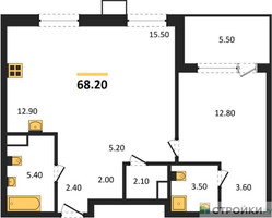 Планировка однокомнатной(квартира) площадью 68.2 квадратных метров в “ЖК Дзен-кварталы”