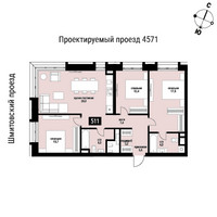 Планировка трехкомнатной(квартира) площадью 93.4 квадратных метров в “ЖК Шелепиха (Cosmopolit)”