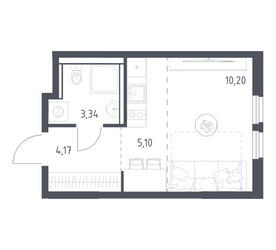 Планировка студии(квартира) площадью 22.81 квадратных метров в ЖК “ЖК Пригород Лесное”