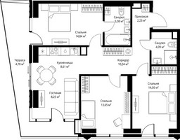 Планировка трехкомнатной(квартира) площадью 85.9 квадратных метров в “ЖК Джойс”