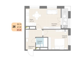 Планировка студии(квартира) площадью 49.49 квадратных метров в “ЖК Дюна”
