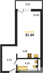 Планировка студии(квартира) площадью 31.44 квадратных метров в ЖК “ЖК Riga Hills (Рига Хиллс)”