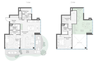 Планировка двухкомнатной(квартира) площадью 126 квадратных метров в ЖК “Клубный квартал "Фрунзенская набережная"”