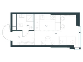 Планировка студии(квартира) площадью 25.9 квадратных метров в “ЖК Level Мичуринский”