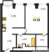 Планировка однокомнатной(апартаменты) площадью 43.5 квадратных метров в “ЖК Emotion (Эмоушен)”