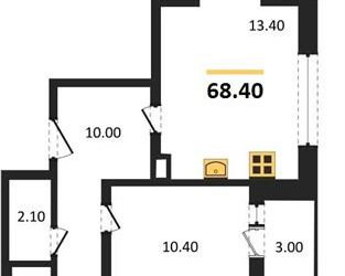 Планировка трехкомнатной(квартира) площадью 68.4 квадратных метров в ЖК “ЖК 1-й Ленинградский (Первый Ленинградский)”