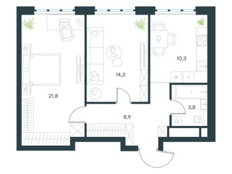 Планировка двухкомнатной(квартира) площадью 59 квадратных метров в ЖК “ЖК Level Южнопортовая”