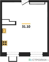 Планировка однокомнатной(апартаменты) площадью 31.1 квадратных метров в “ЖК Легендарный квартал на Ботаническом саду”