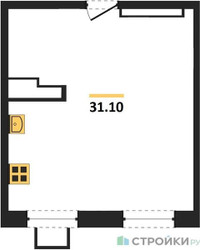 Планировка однокомнатной(апартаменты) площадью 31.1 квадратных метров в ЖК “ЖК Легендарный квартал на Ботаническом саду”