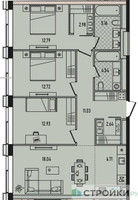 Планировка трехкомнатной(квартира) площадью 89.5 квадратных метров в “ЖК Republic (Репаблик)”