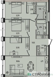 Планировка трехкомнатной(квартира) площадью 89.5 квадратных метров в ЖК “ЖК Republic (Репаблик)”