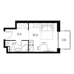 Планировка студии(апартаменты) площадью 24.8 квадратных метров в ЖК “ЖК Аквилон Signal (Аквилон Сигнал)”