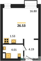 Планировка студии(апартаменты) площадью 26.53 квадратных метров в “ЖК N’ICE LOFT (Найс Лофт)”