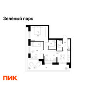 Планировка двухкомнатной(квартира) площадью 58.8 квадратных метров в “ЖК Зеленый парк”