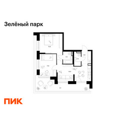 Планировка двухкомнатной(квартира) площадью 58.8 квадратных метров в ЖК “ЖК Зеленый парк”