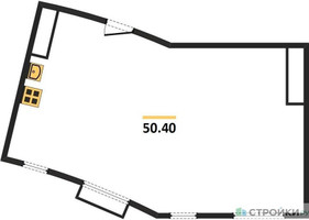 Планировка однокомнатной(квартира) площадью 50.4 квадратных метров в “ЖК Римский”