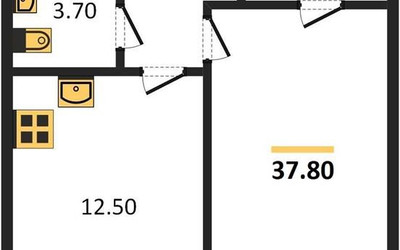 Планировка однокомнатной(квартира) площадью 37.8 квадратных метров в ЖК “ЖК Новый Зеленоград”