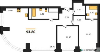 Планировка двухкомнатной(квартира) площадью 93.8 квадратных метров в “ЖК Родина Парк”