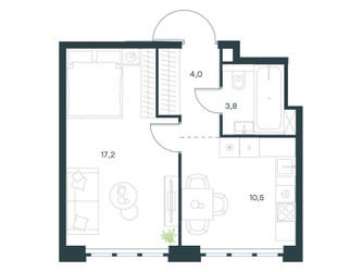 Планировка однокомнатной(квартира) площадью 35.5 квадратных метров в ЖК “ЖК Level Южнопортовая”