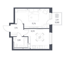 Планировка однокомнатной(квартира) площадью 35.5 квадратных метров в “ЖК Алхимово”