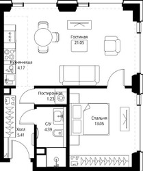 Планировка однокомнатной(квартира) площадью 49.28 квадратных метров в ЖК “ЖК СЕТ”