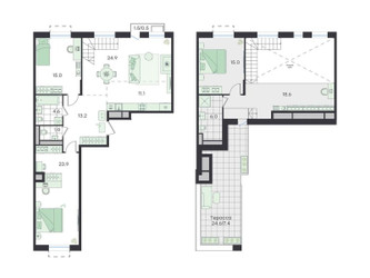 Планировка 4+ комнатной(квартира) площадью 141.6 квадратных метров в ЖК “ЖК G3 Театральный”