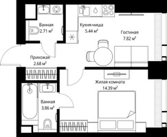 Планировка однокомнатной(квартира) площадью 36.9 квадратных метров в “ЖК Веер”