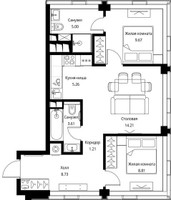 Планировка двухкомнатной(квартира) площадью 56.5 квадратных метров в “ЖК Сити Бэй”