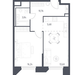 Планировка однокомнатной(апартаменты) площадью 50.12 квадратных метров в ЖК “ЖК Скай Спутник”