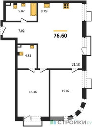 Планировка двухкомнатной(квартира) площадью 76.6 квадратных метров в ЖК “ЖК UNO Соколиная гора”