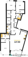 Планировка трехкомнатной(квартира) площадью 127.9 квадратных метров в “ЖК Остров”