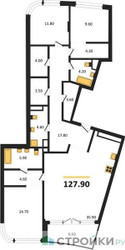 Планировка трехкомнатной(квартира) площадью 127.9 квадратных метров в ЖК “ЖК Остров”
