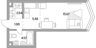 Планировка студии(квартира) площадью 30.24 квадратных метров в “ЖК MYPRIORITY Mnevniki (Май Приорити Мневники)”