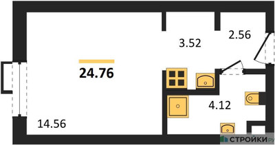 Планировка студии(апартаменты) площадью 24.76 квадратных метров в “ЖК N’ICE LOFT (Найс Лофт)”