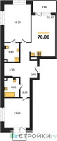 Планировка двухкомнатной(квартира) площадью 70 квадратных метров в “ЖК Шагал”