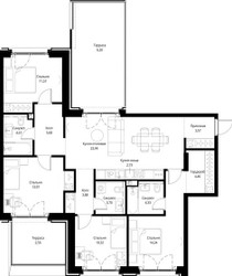 Планировка 4+ комнатной(квартира) площадью 115.56 квадратных метров в ЖК “ЖК Сити Бэй”