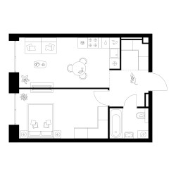 Планировка однокомнатной(квартира) площадью 41.3 квадратных метров в ЖК “Квартал Мит”